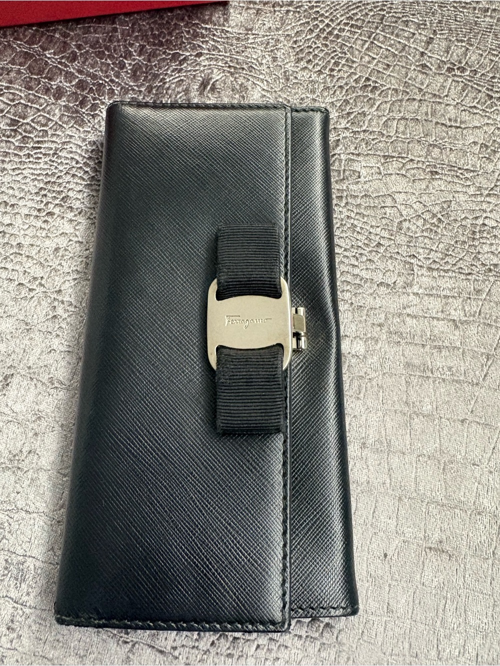 Salvatore Ferragamo Black Leather Vera Bow Wallet